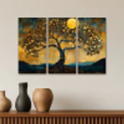 Boom - Geel - Abstract - Modern Canvas - Meerluiken 3 luik klein -sfeer3