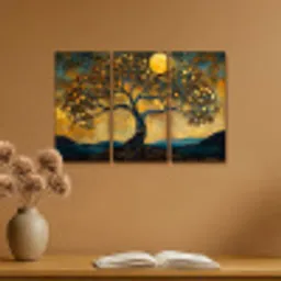 Boom - Geel - Abstract - Modern Canvas - Meerluiken 3 luik klein -sfeer5