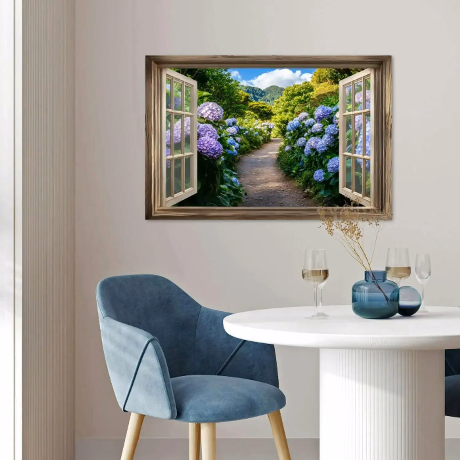 Poster – Doorkijk - Hortensia - Pad - Natuur