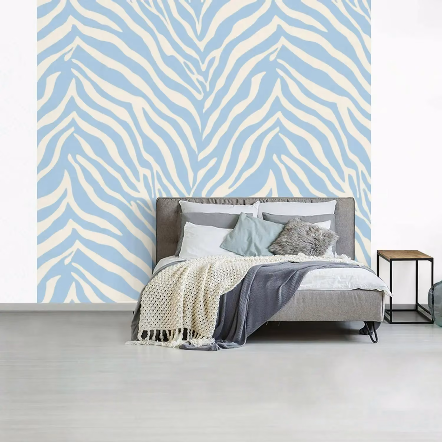 Behang - Zebra - Motief - Blauw - Wit