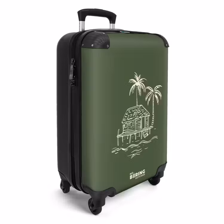 Suitcase - Palm trees - Island on olive green background — 2