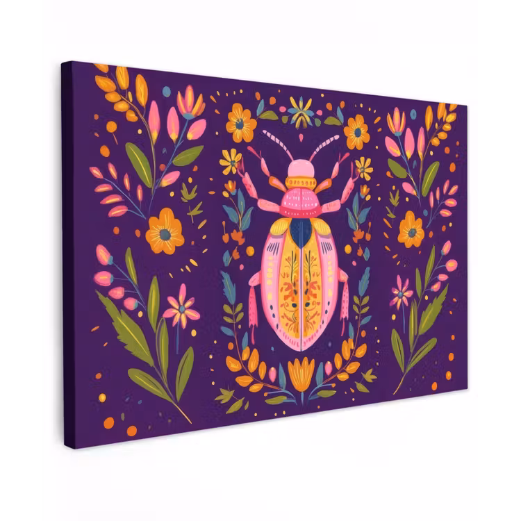 Canvas Print - Beetle - Brightly colored - Flowers - Leaves — 1