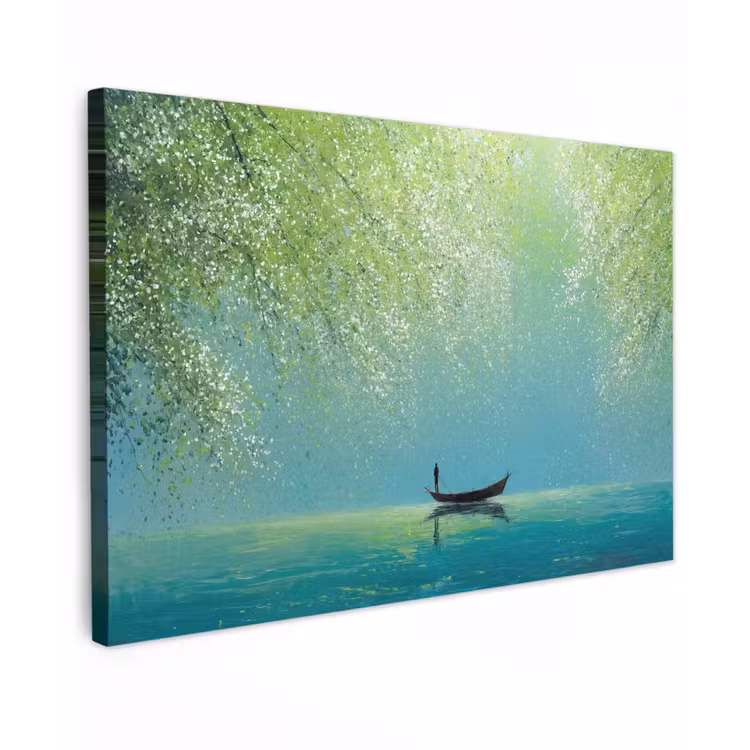 Canvas Print - Boat - Water - Leaves - Blossoms — 1