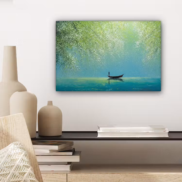 Canvas Print - Boat - Water - Leaves - Blossoms — 5