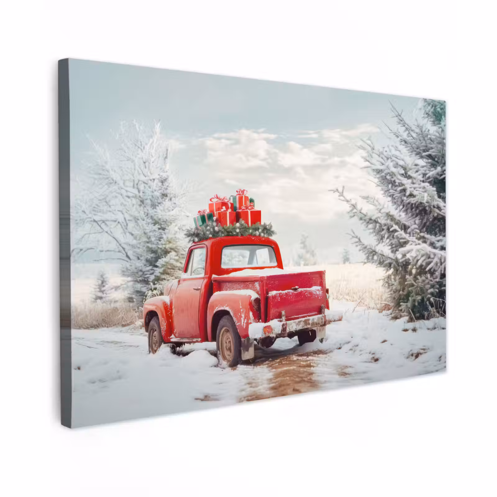 Canvas Print - Car - Red - Gifts - Winter - Snow - Christmas — 1