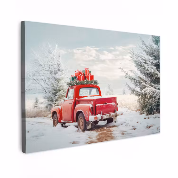 Canvas Print - Car - Red - Gifts - Winter - Snow - Christmas — 1