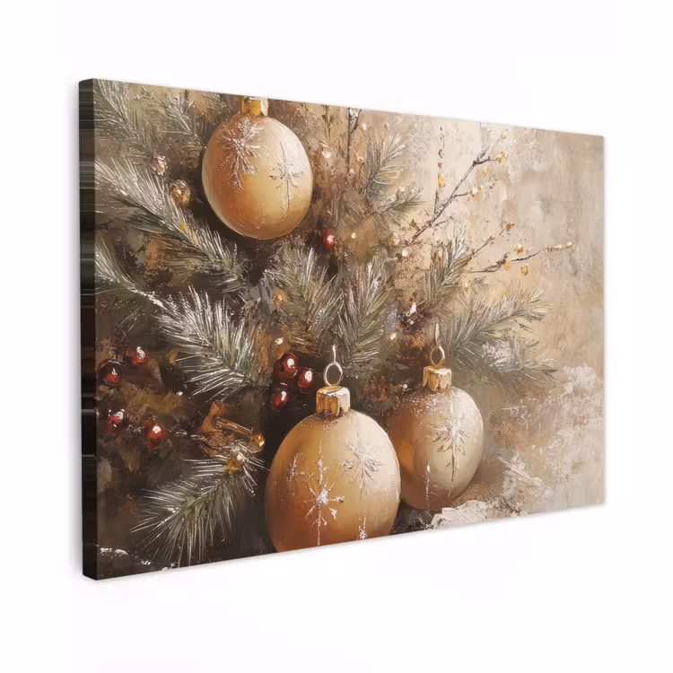 Canvas Print - Christmas - Christmas baubles - Beige - Gold — 1