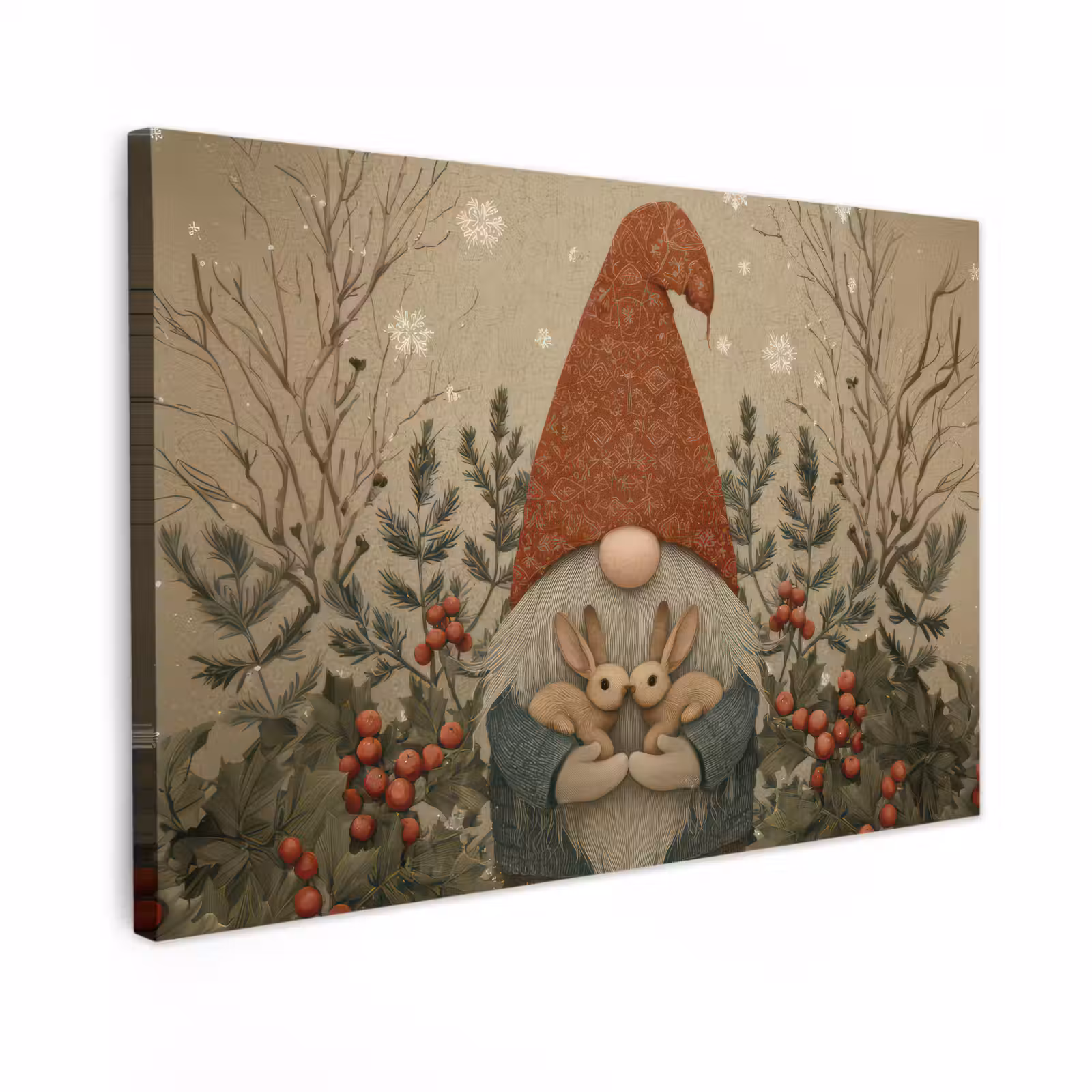 Canvas Print - Christmas gnome - Bunnies - Colorful — 1