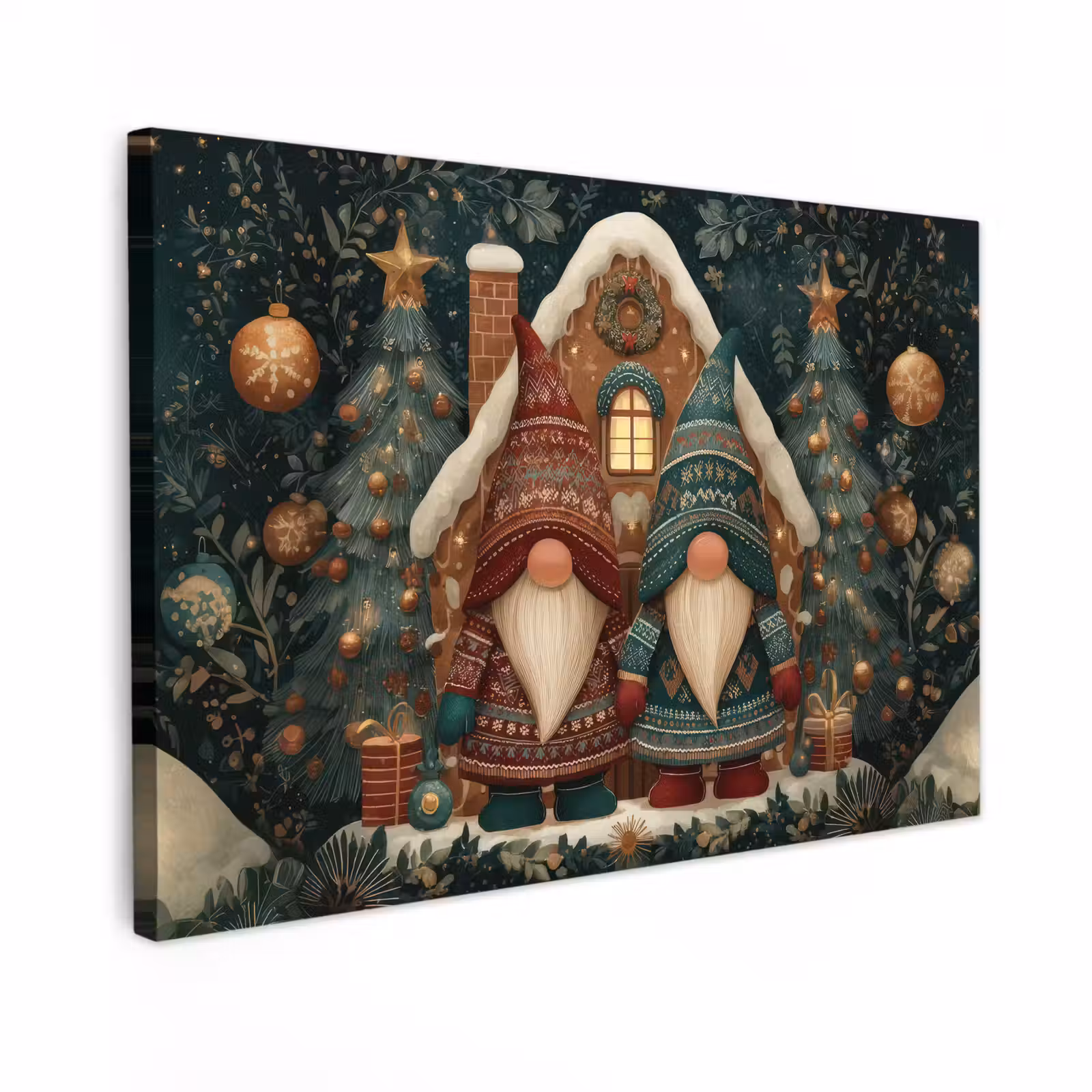 Canvas Print - Christmas - Gnomes - Gingerbread House - Red - Green — 1