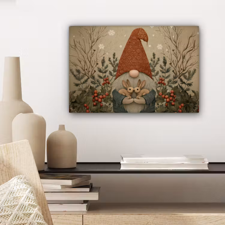 Canvas Print - Christmas gnome - Bunnies - Colorful — 5