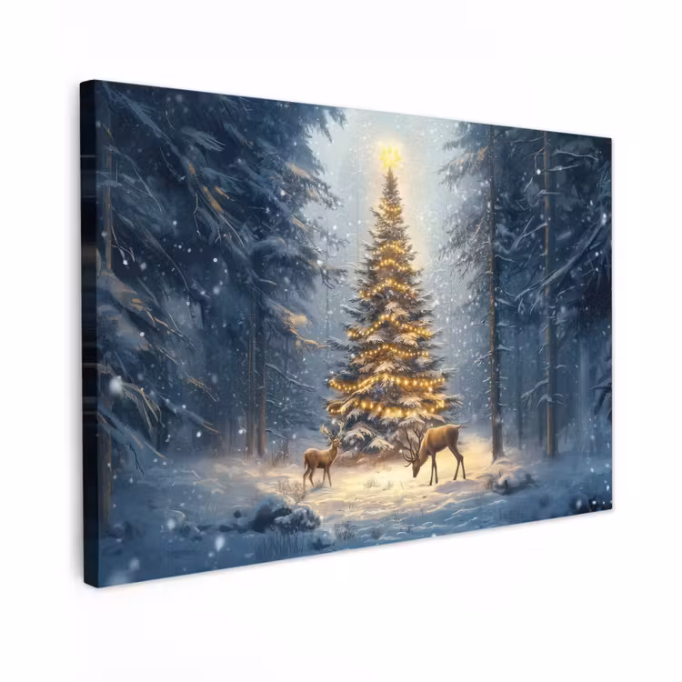 Canvas Print - Christmas light - Forest - Deer - Dark — 1