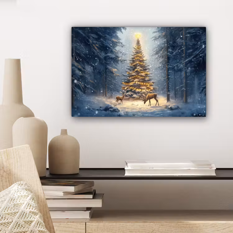 Canvas Print - Christmas light - Forest - Deer - Dark — 5