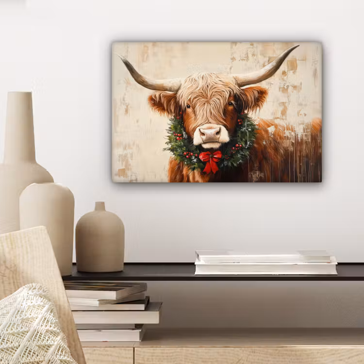 Canvas Print - Christmas - Scottish Highlander - Brown - Wreath — 5