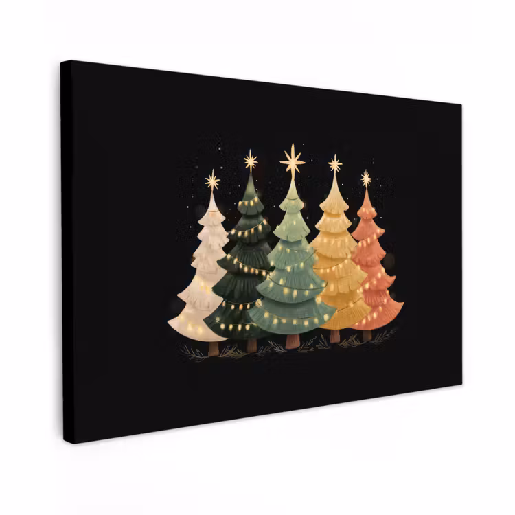 Canvas Print - Christmas trees - colorful - lights - star — 1