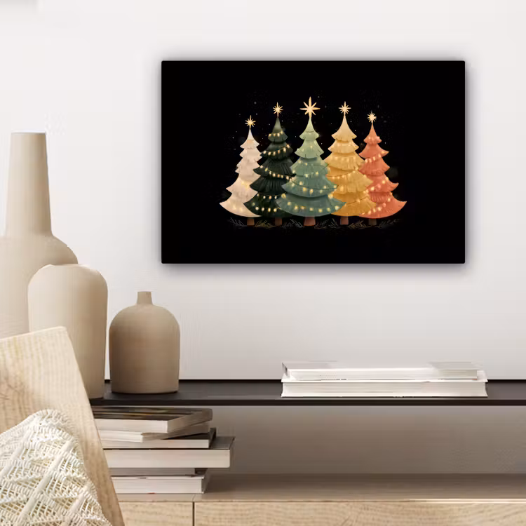 Canvas Print - Christmas trees - colorful - lights - star — 5