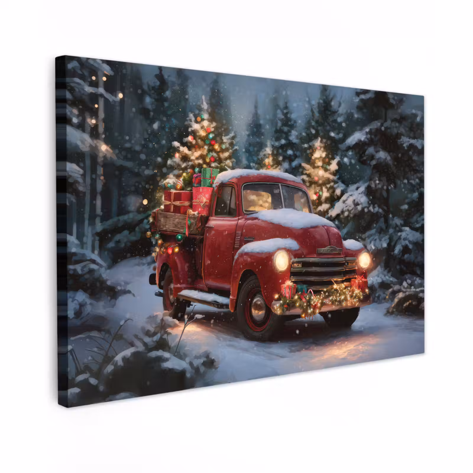 Canvas Print - Christmas truck - Snow forest - Red — 1