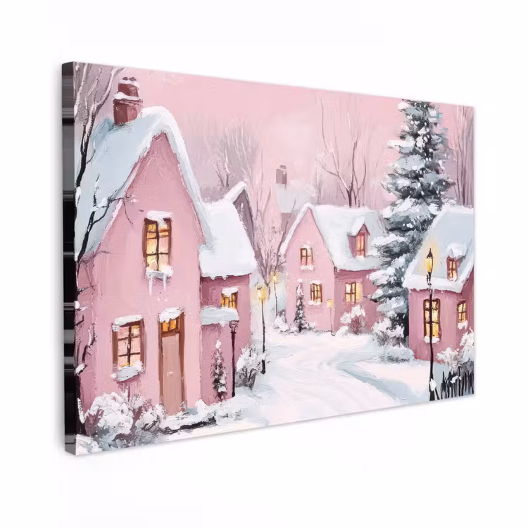 Canvas Print - Christmas Village - Pink - Winter - Snow - Houses — 1