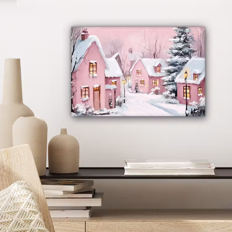 Canvas Print - Christmas Village - Pink - Winter - Snow - Houses — 5