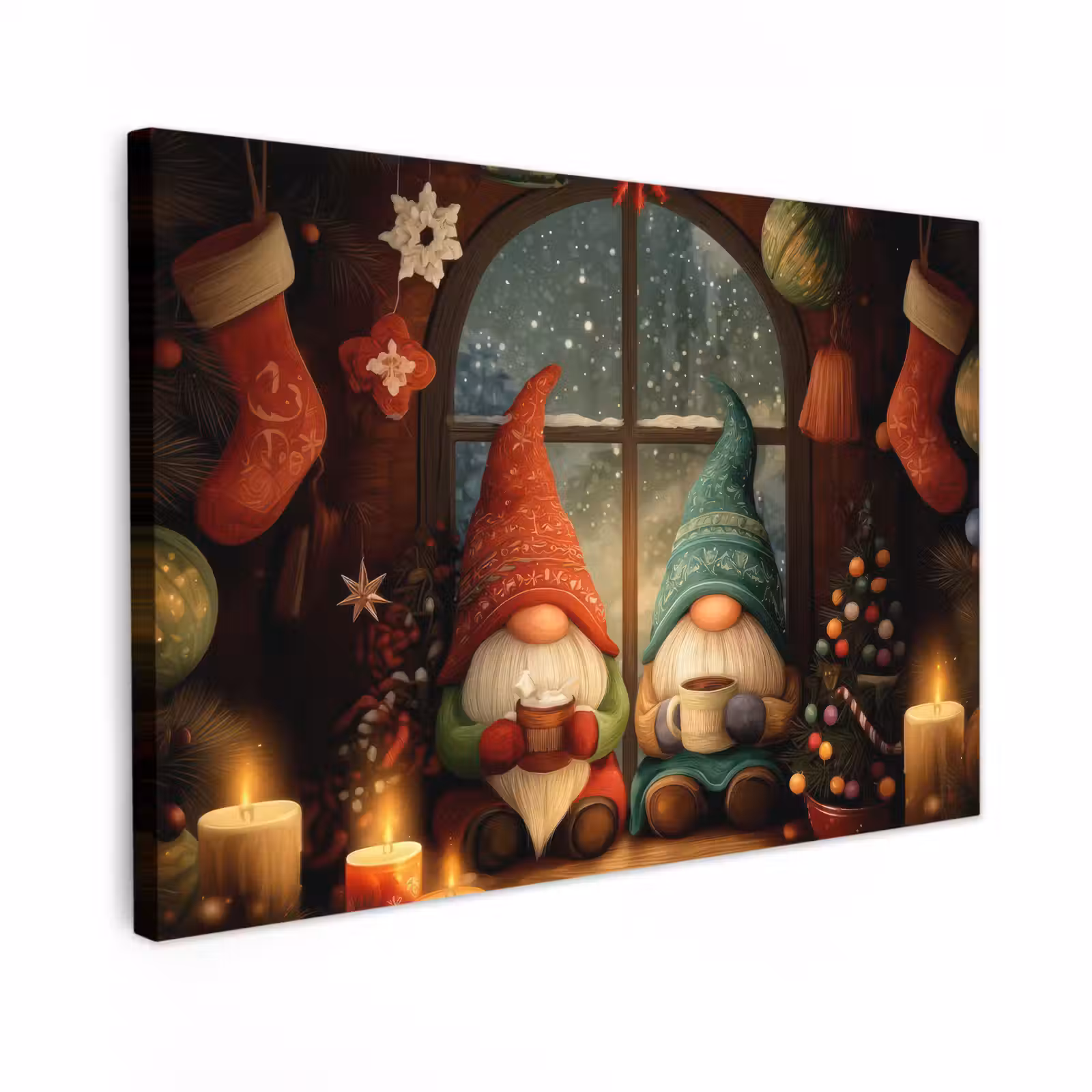 Canvas Print - Gnomes - Christmas - Window - Colorful — 1