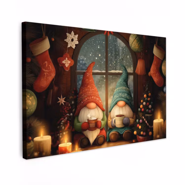 Canvas Print - Gnomes - Christmas - Window - Colorful — 1