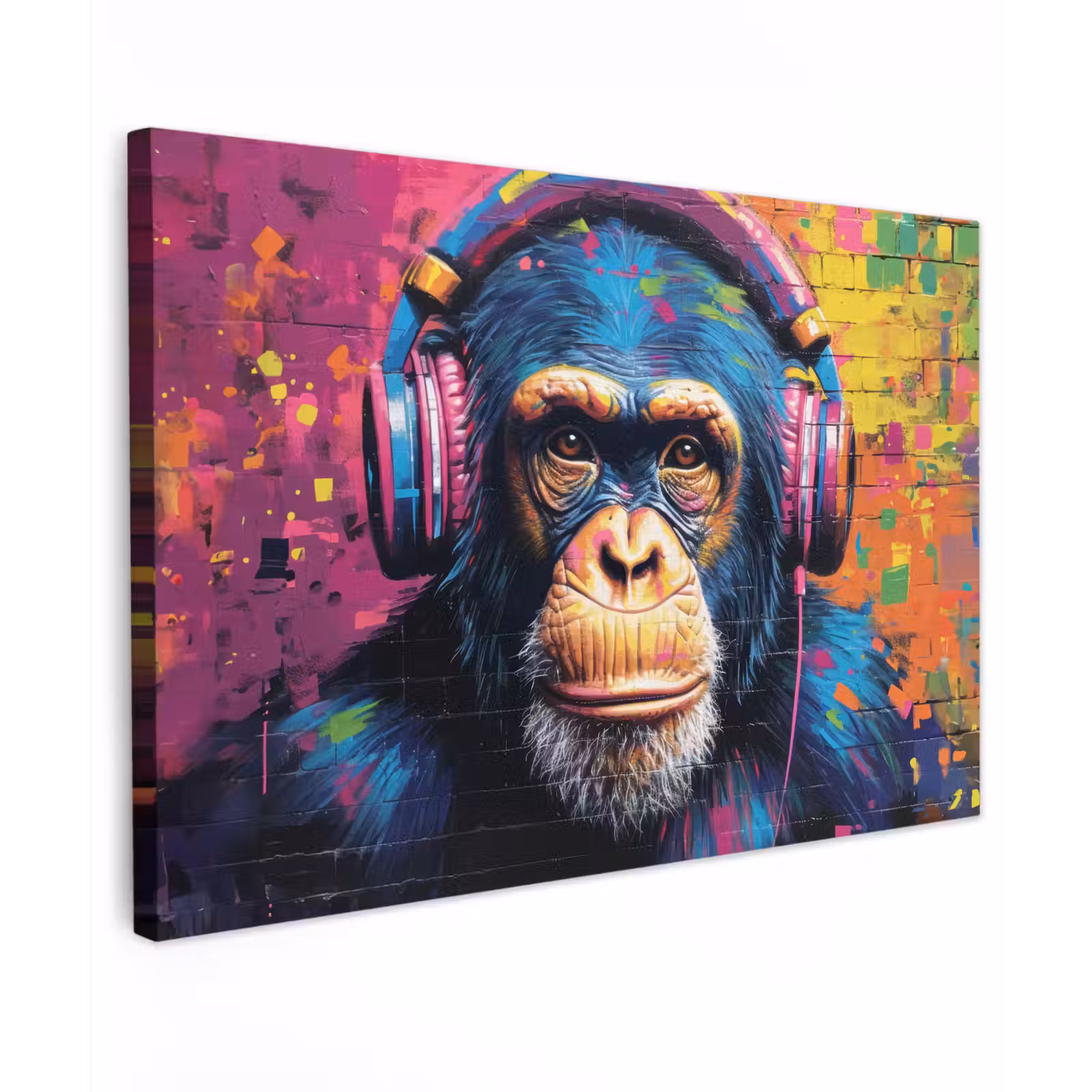 Canvas Print - Graffiti - Chimpanzee - Street art - Headphones - Monkey — 1