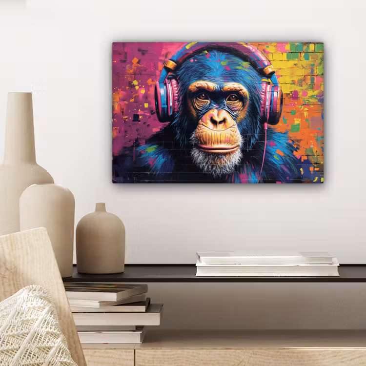 Canvas Print - Graffiti - Chimpanzee - Street art - Headphones - Monkey — 5