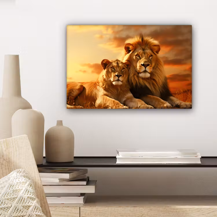 Canvas Print - Lions - Sunset - Africa - Savannah - Animals — 5
