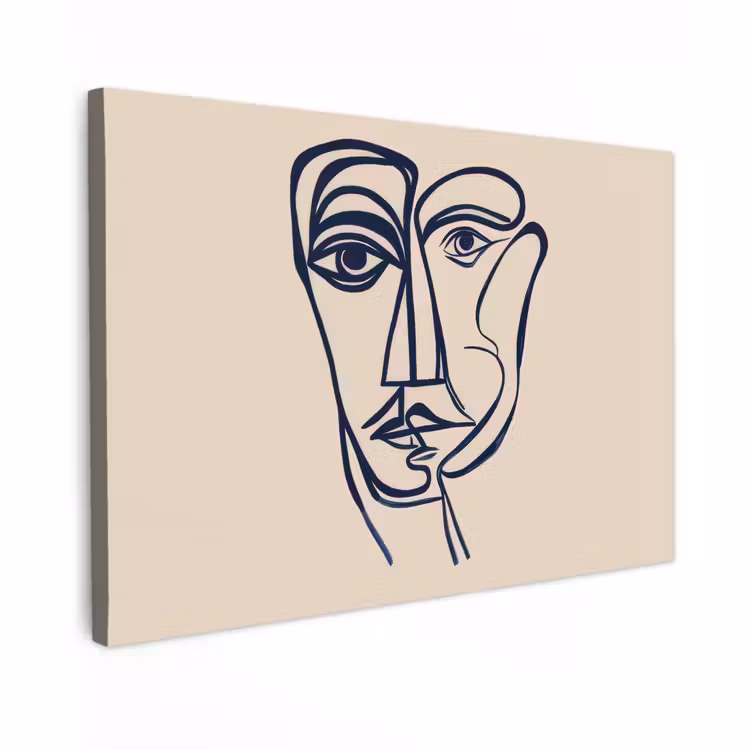 Canvas Print - Minimalist - Line illustration - Beige - Dark blue — 1