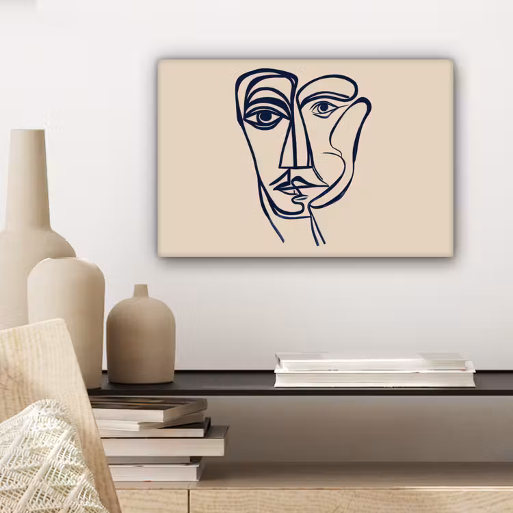 Canvas Print - Minimalist - Line illustration - Beige - Dark blue — 5