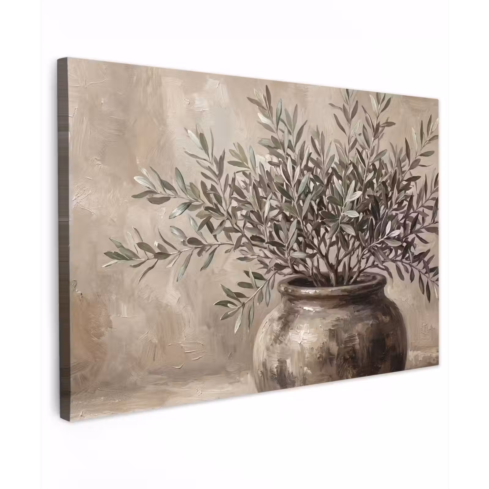 Canvas Print - Olive Plant - Earth Pot - Abstract - Beige — 1