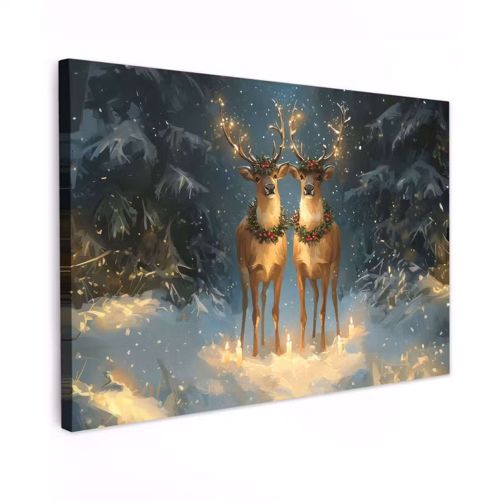 Canvas Print - Pine Fairy Tale - Reindeer - Night — 1