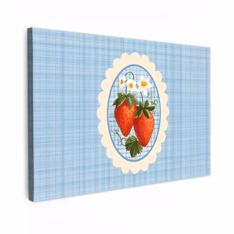 Canvas Print - Strawberries - Frame - Red - Checkered — 1