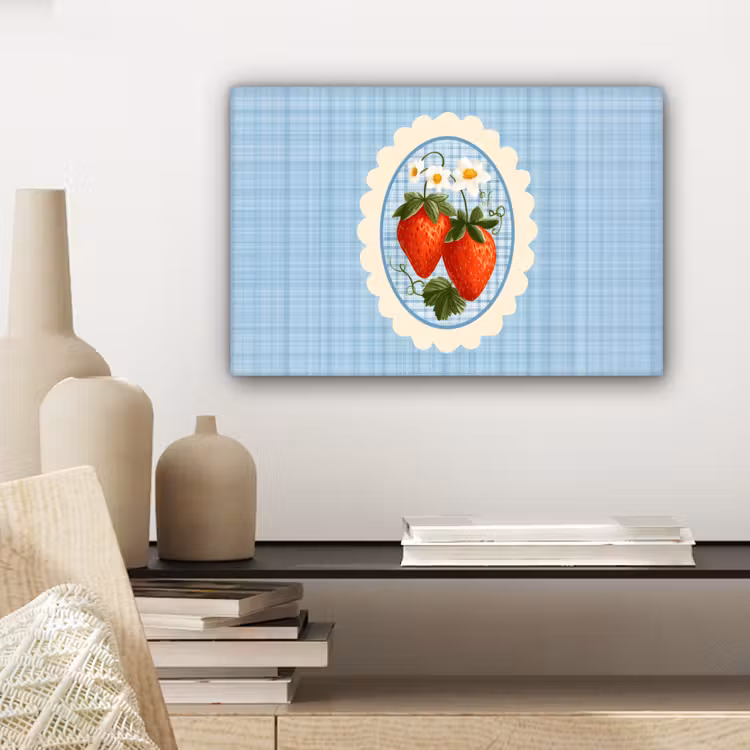 Canvas Print - Strawberries - Frame - Red - Checkered — 5