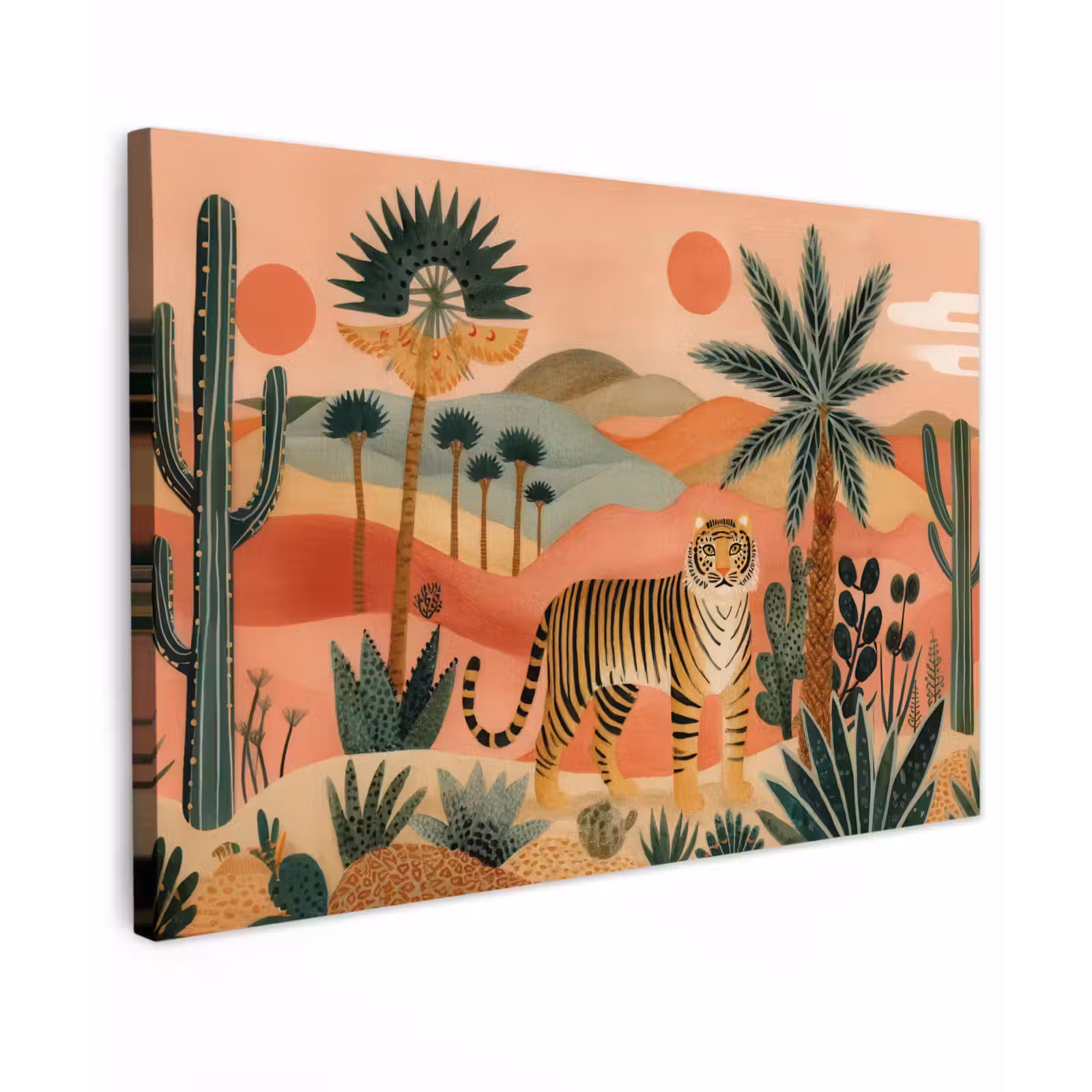 Canvas Print - Tiger - Colorful - Palms - Cactus — 1
