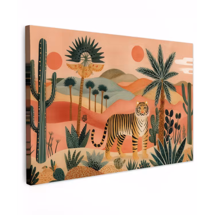 Canvas Print - Tiger - Colorful - Palms - Cactus — 1
