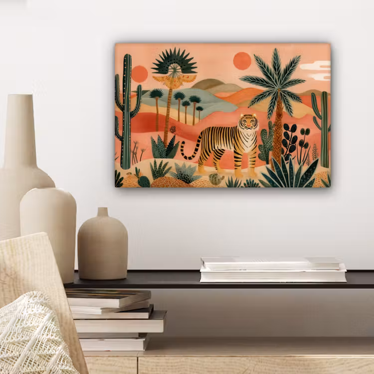 Canvas Print - Tiger - Colorful - Palms - Cactus — 5