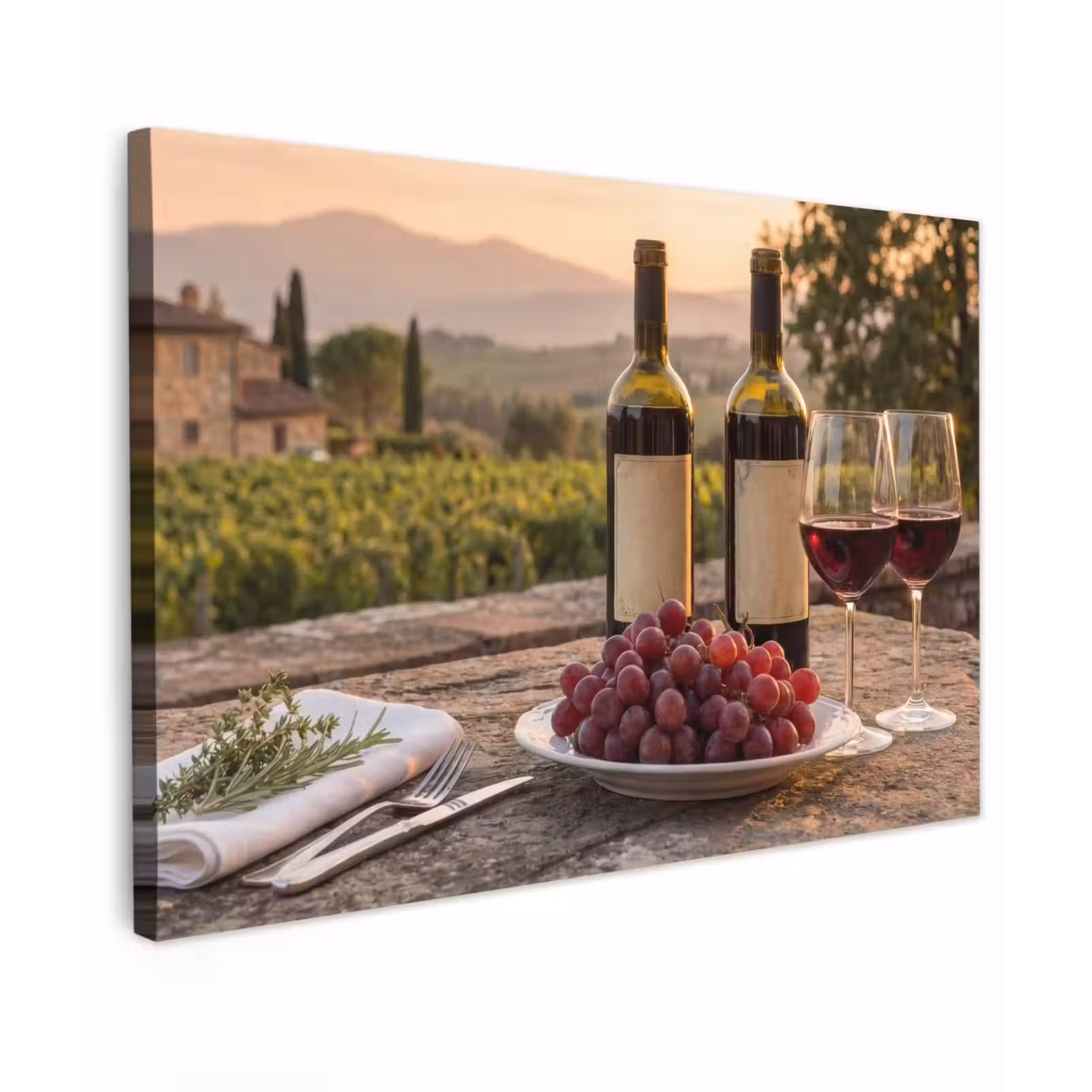 Canvas Print - Wine - Glasses - Grapes - Vineyard — 1