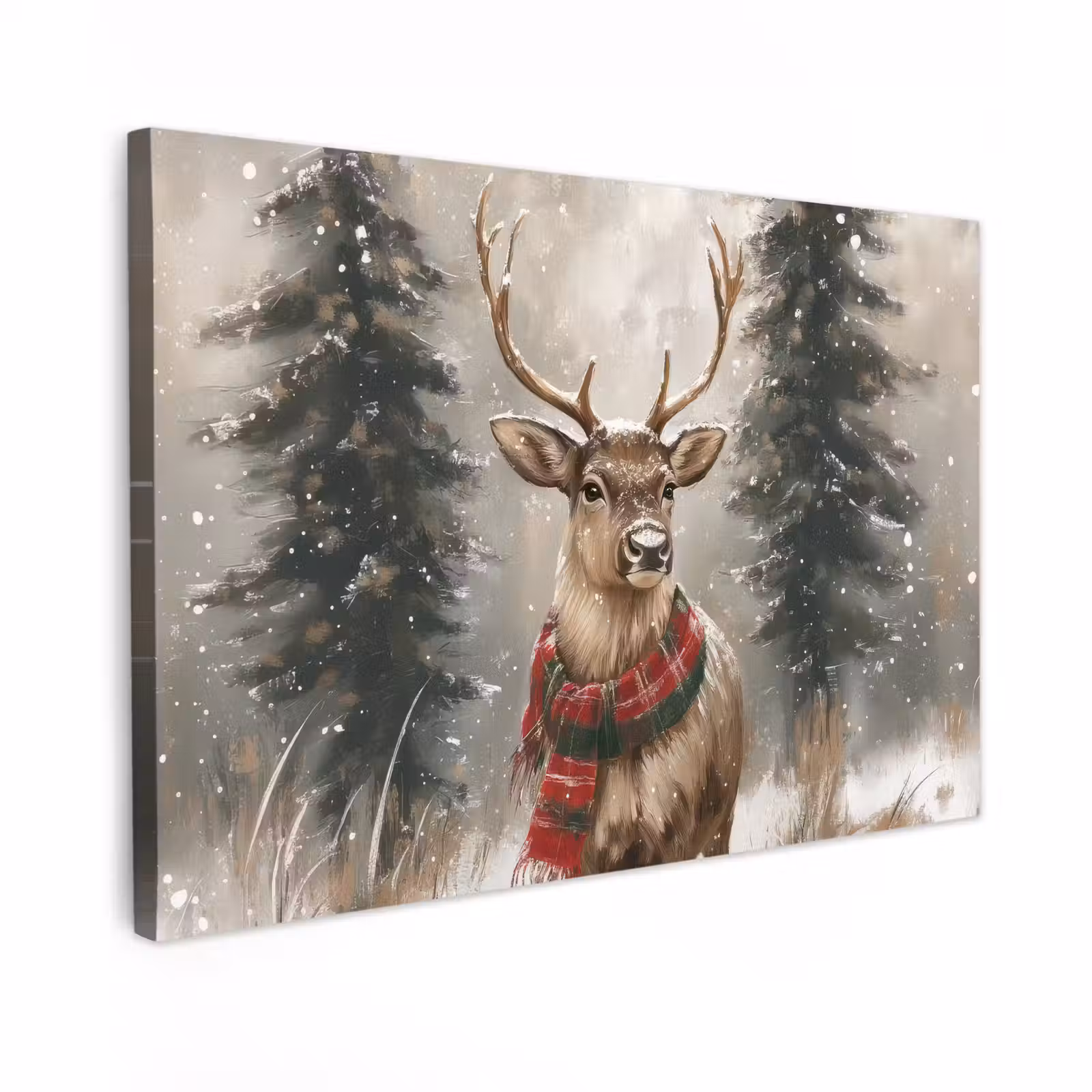 Canvas Print - Winter - Forest - Reindeer - Dark — 1