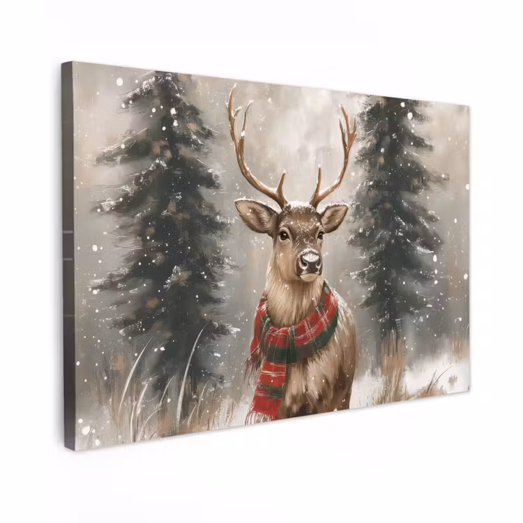 Canvas Print - Winter - Forest - Reindeer - Dark — 1