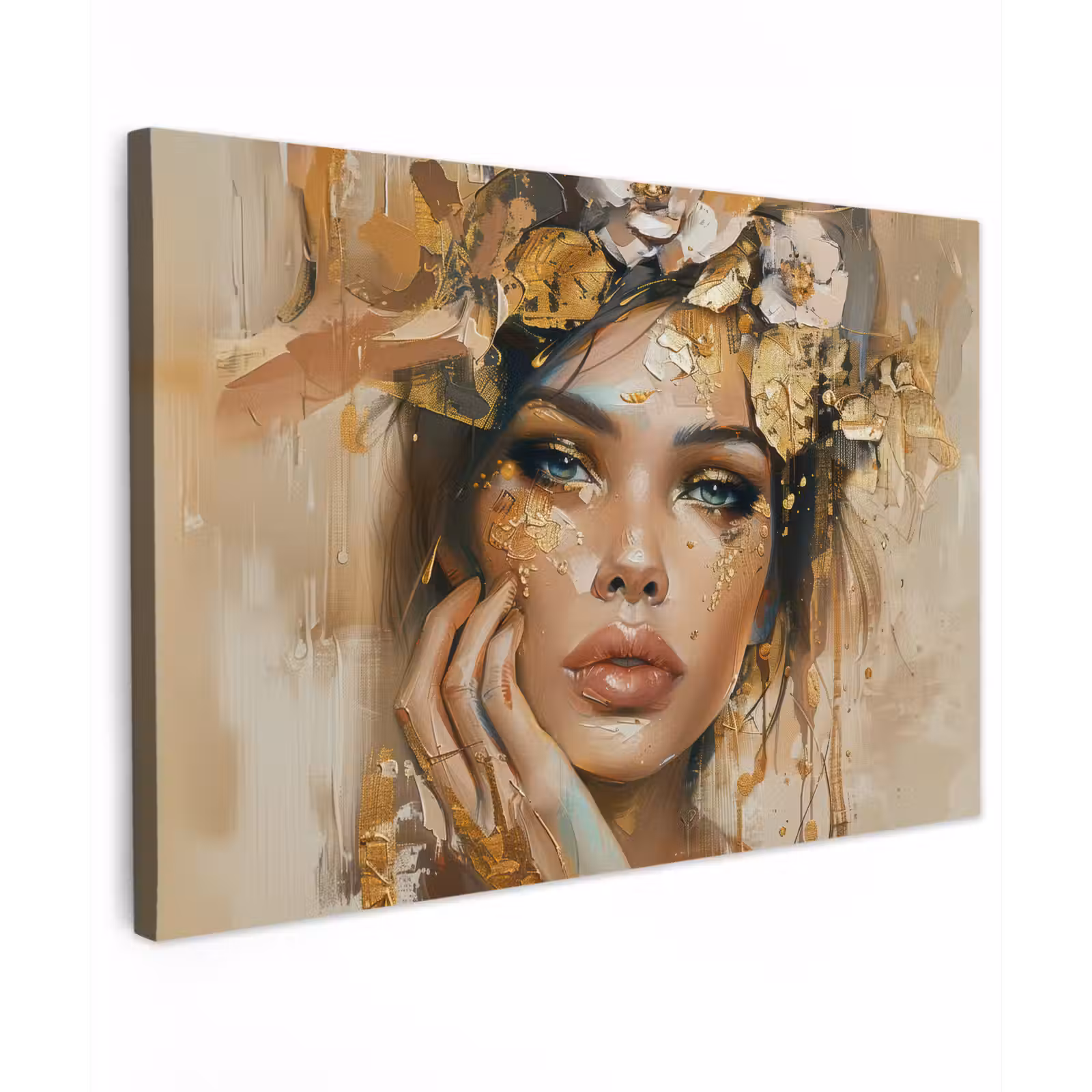 Canvas Print - Woman - Flowers - Gold - Portrait — 1