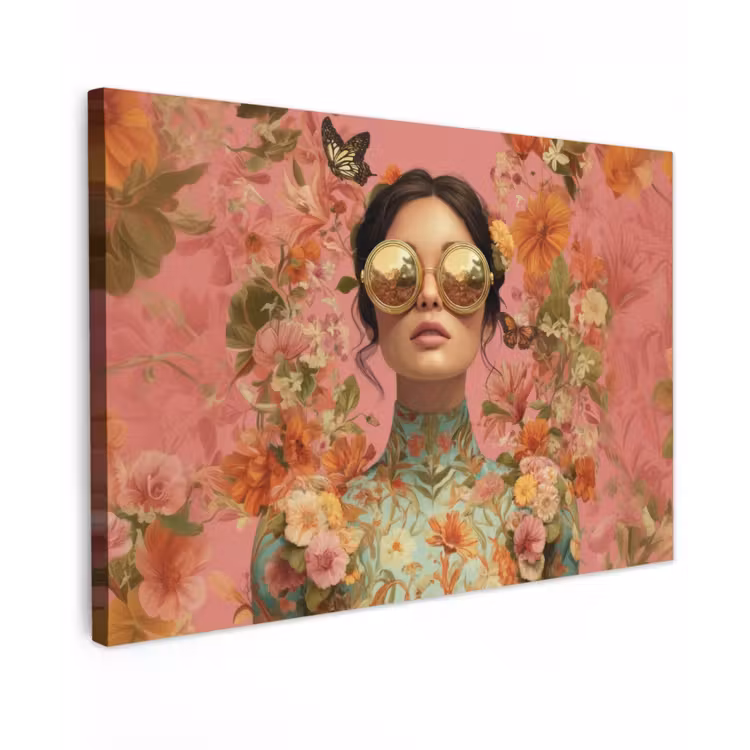 Canvas Print - Woman - Glasses - Pink - Flowers — 1