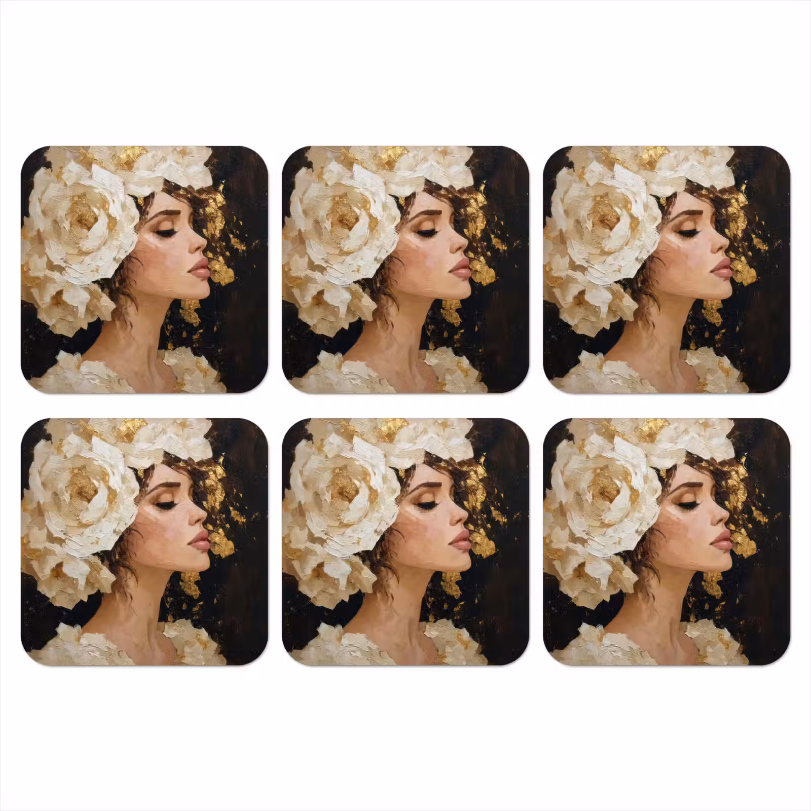 Coaster - Abstract - Woman - Flowers - White — 1