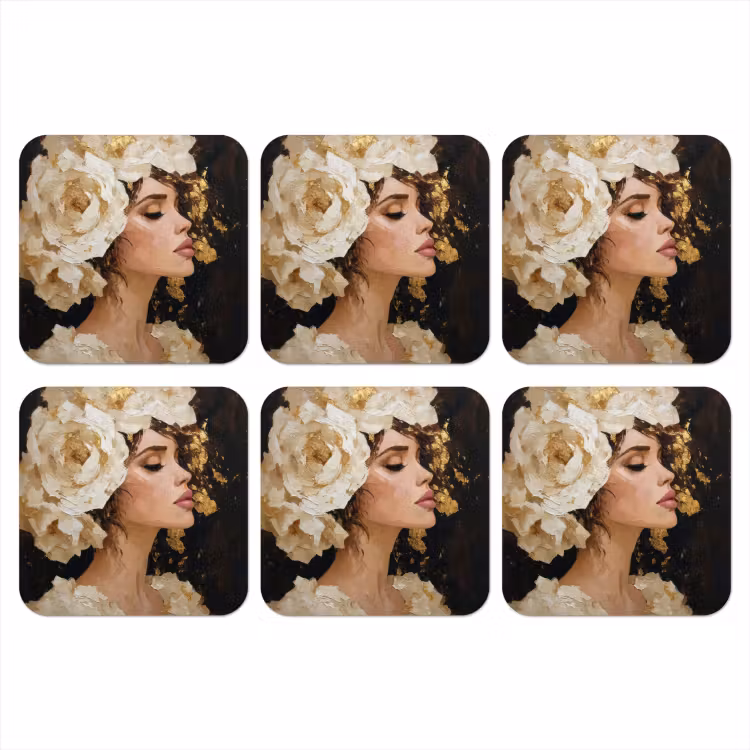 Coaster - Abstract - Woman - Flowers - White — 1