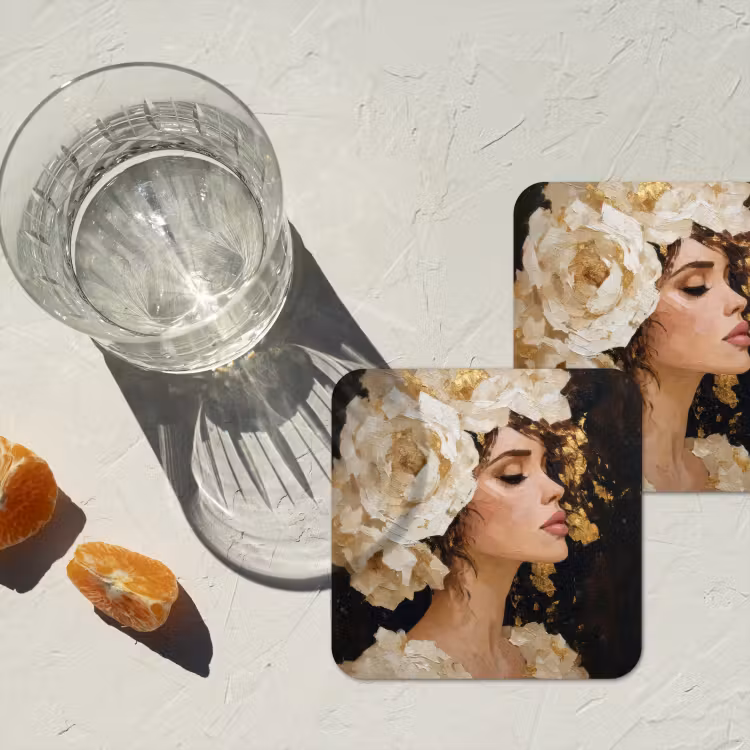 Coaster - Abstract - Woman - Flowers - White — 2