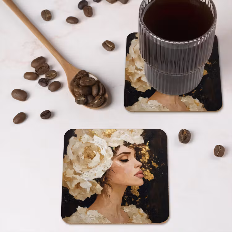 Coaster - Abstract - Woman - Flowers - White — 4