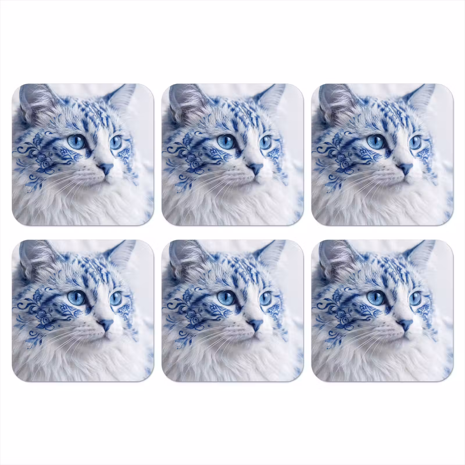 Coaster - Cat - Pattern - Blue — 1