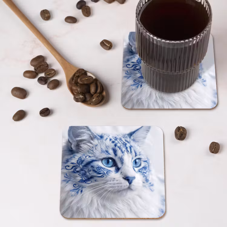 Coaster - Cat - Pattern - Blue — 4