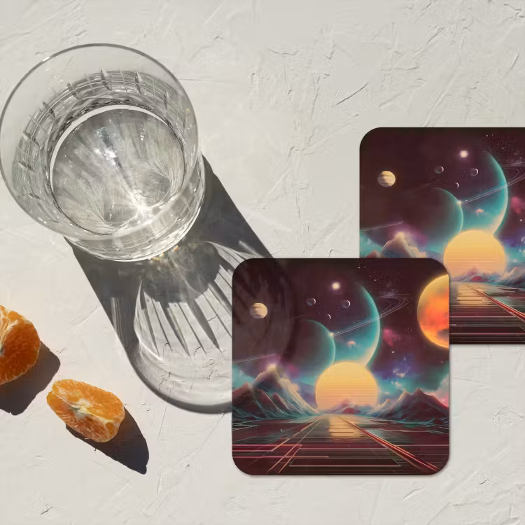 Coaster - Planets - Neon - Mountain landscape - Sun — 2