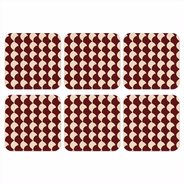 Coaster - Red - Tile pattern - Cream — 1