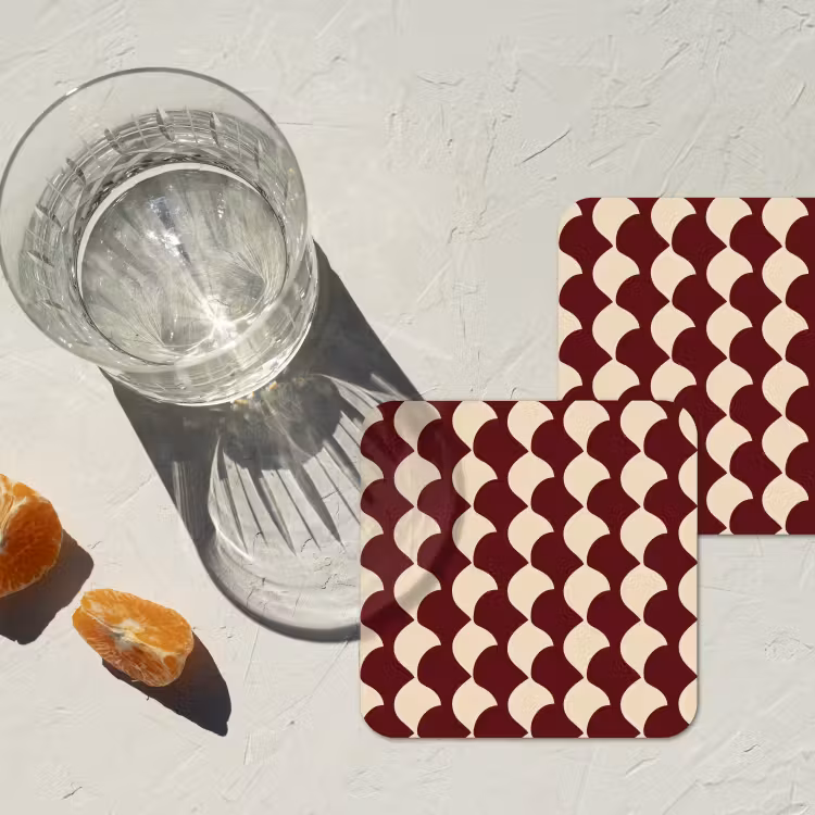 Coaster - Red - Tile pattern - Cream — 2